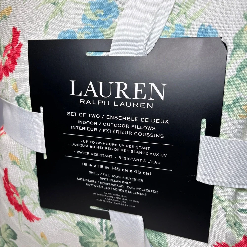 New‎ Lauren Ralph Lauren Indoor Outdoor Set of 2 Floral Print  Pillows
